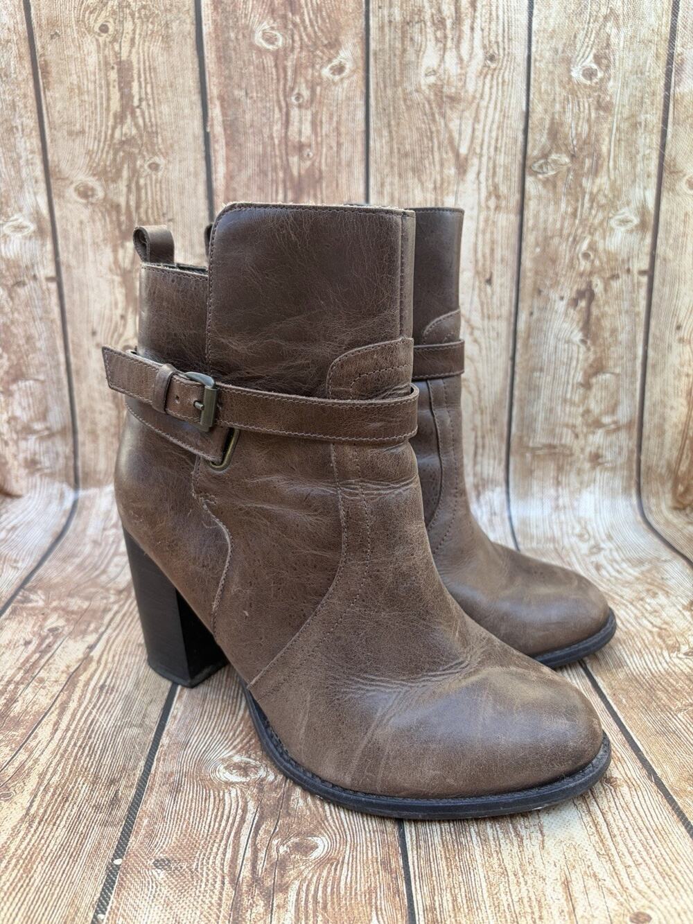 Lane Brayant Brown Leather Buckle Ankle Bootie Women's SIZE 8W made in Brazil